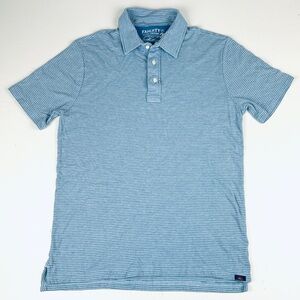 Faherty Mens Medium Blue Striped Polo Shirt Pima Cloud Cotton Blend Soft Knit